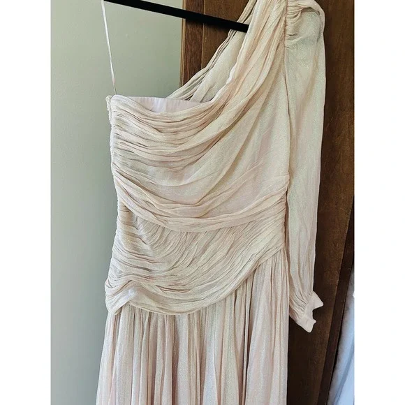 BHLDN One-Shoulder Maxi Dress Formal Gown Ruched Pink‎ Sparkle Size 4 - Picture 8 of 11